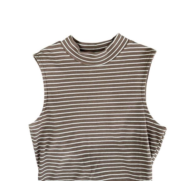 White and Brown Beige Striped Sleeveless Tank Bodysuit Women's Size Medium - Picture 2 of 4